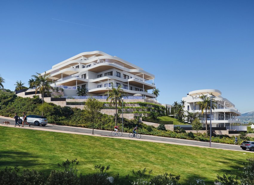 Apartamento de nueva construcción con 1 dormitorio, vistas al mar y piscina en Las Lagunas de Mijas