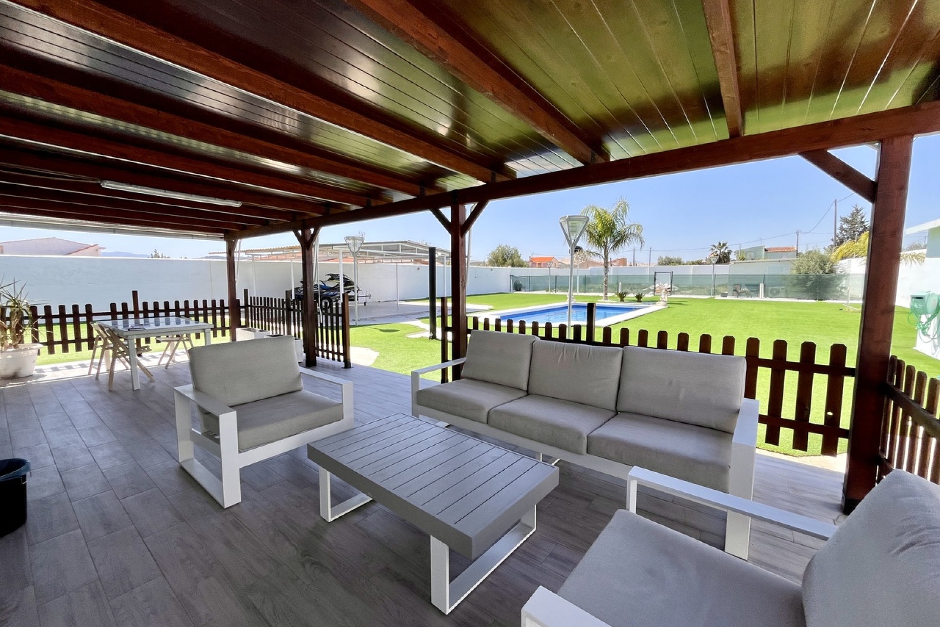 Luxury modern finca with a pool, 3 bedrooms, and mountain views near Alcantarilla