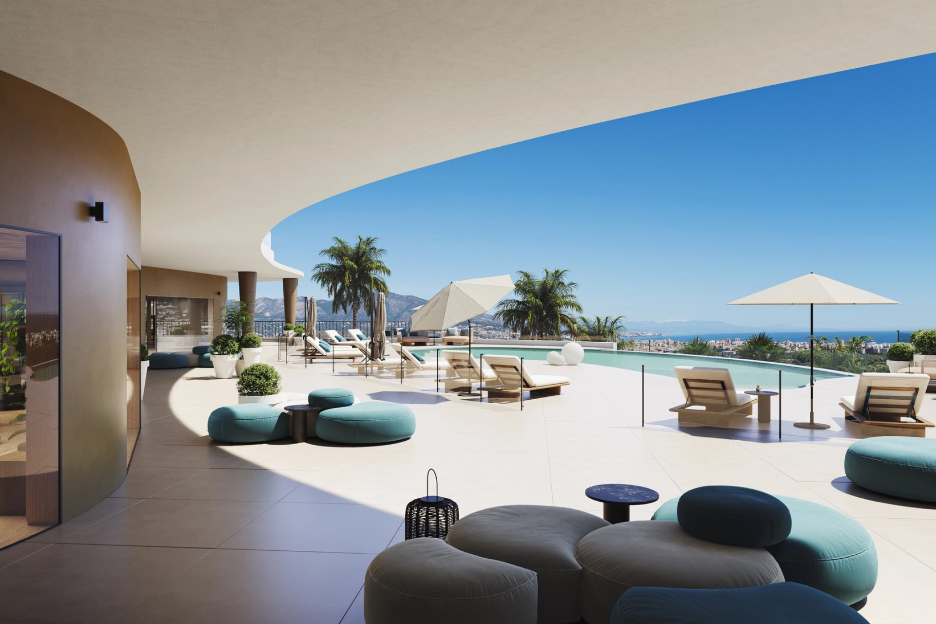 Nieuwbouw appartement met 1 slaapkamer, zeezicht en zwembad in Las Lagunas de Mijas