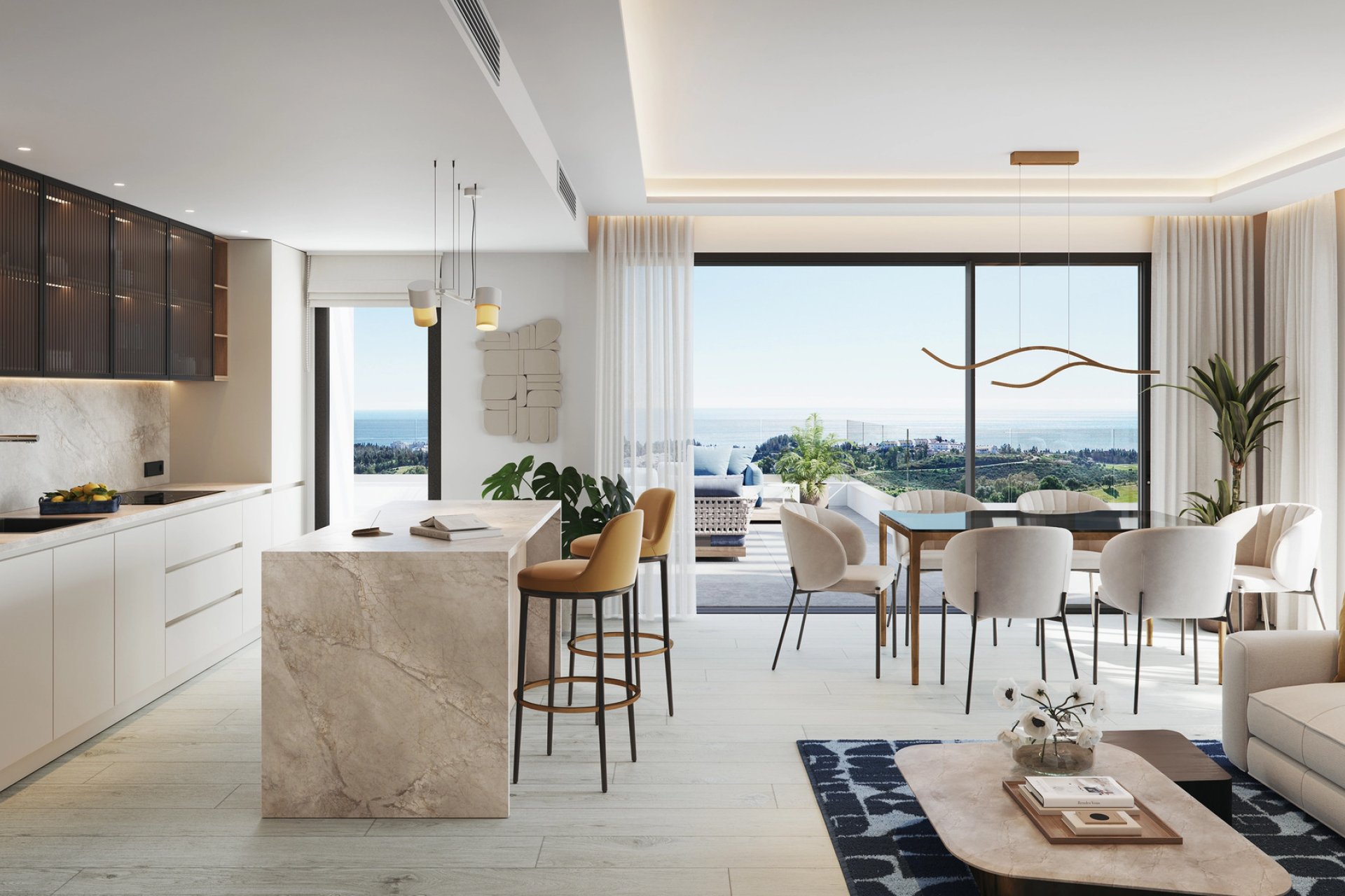 Nieuwbouw appartement met 1 slaapkamer, zeezicht en zwembad in Las Lagunas de Mijas