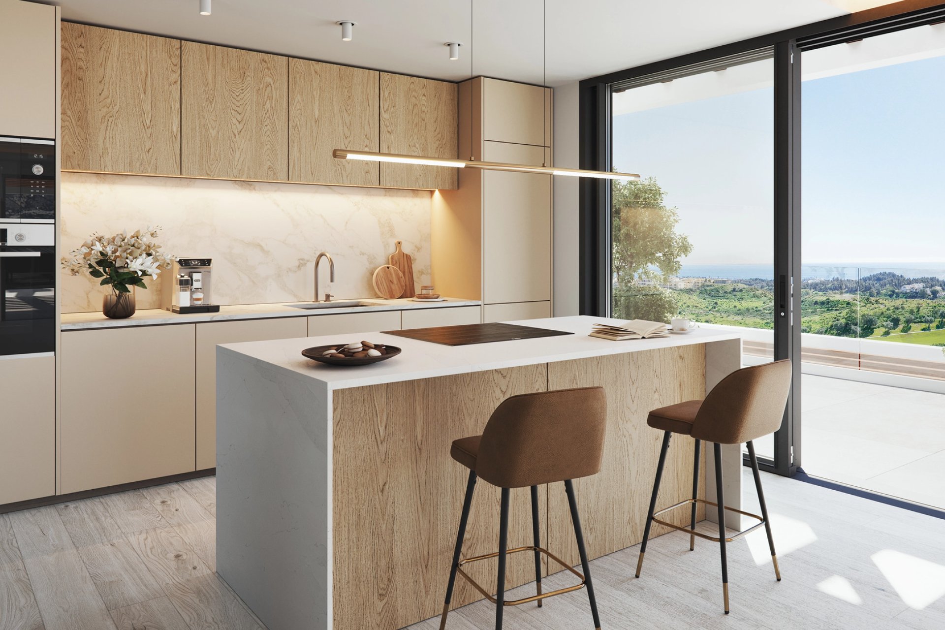 Nieuwbouw appartement met 1 slaapkamer, zeezicht en zwembad in Las Lagunas de Mijas