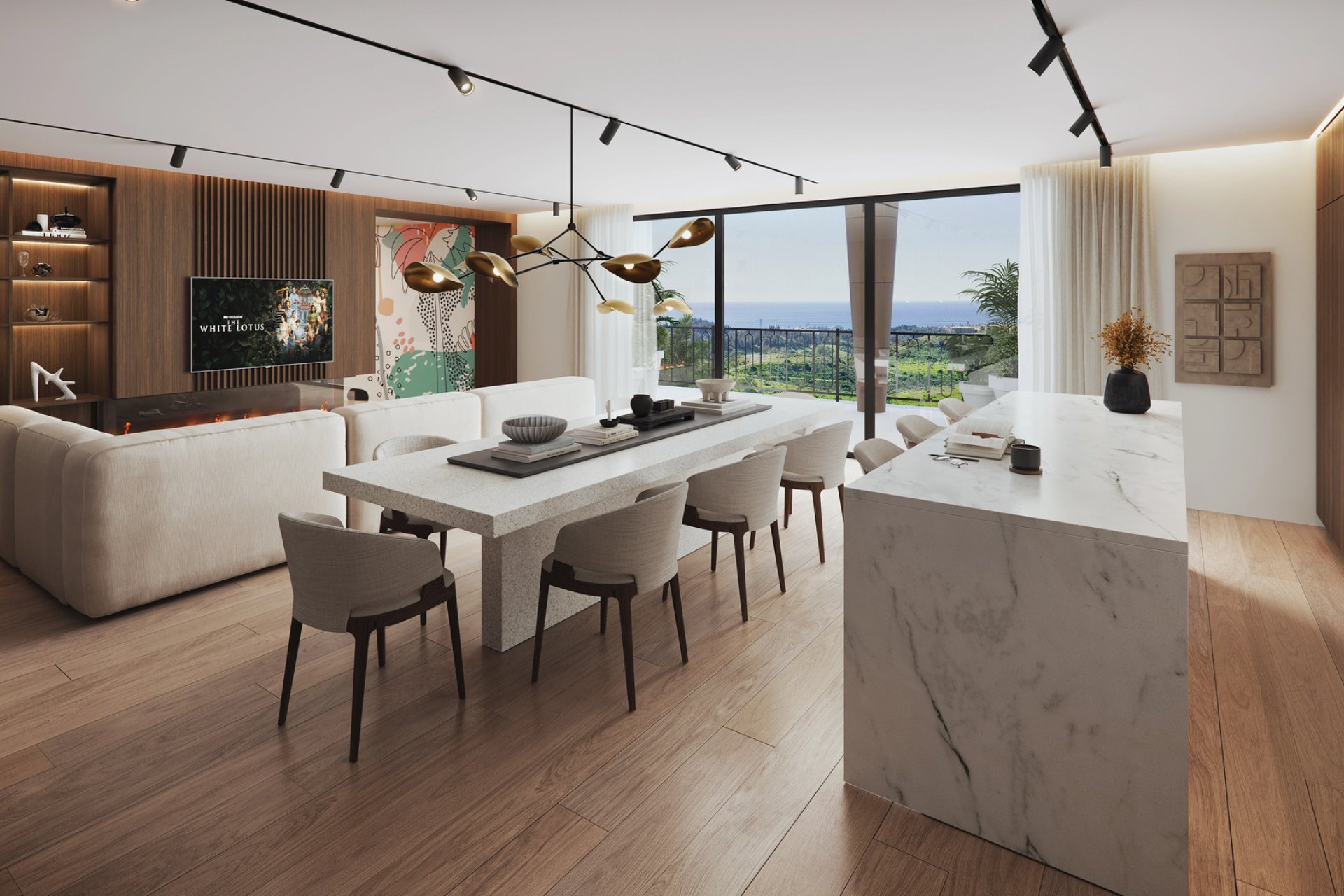 Nieuwbouw appartement met 1 slaapkamer, zeezicht en zwembad in Las Lagunas de Mijas