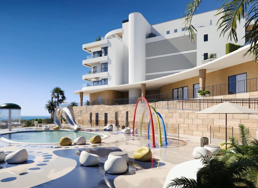 Nieuwbouw appartement met 1 slaapkamer, zeezicht en zwembad in Las Lagunas de Mijas