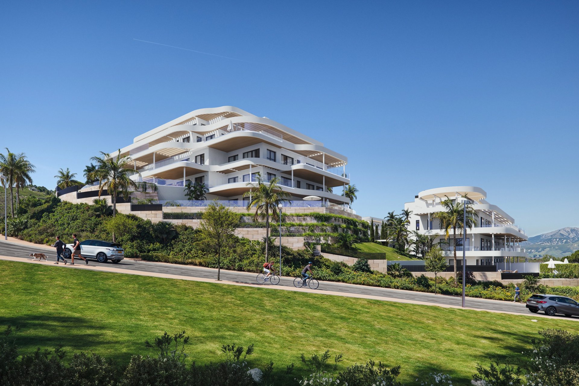 Nieuwbouw appartement met 1 slaapkamer, zeezicht en zwembad in Las Lagunas de Mijas