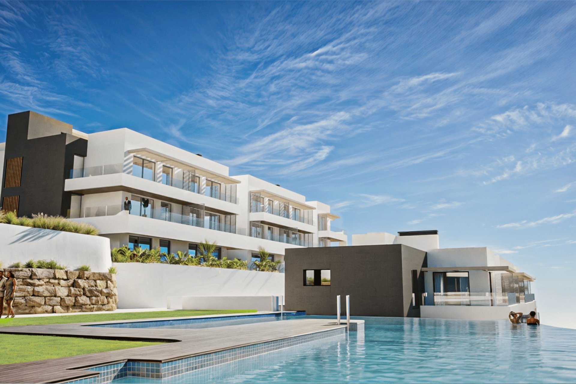 Penthouse in Manilva with ocean views and a pool near the sea